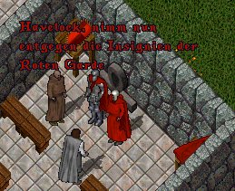 Die Aufnahmezeremonie: Pike in Silber, daneben Coulwyn ganz in Garde-Rot.